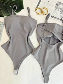 Women's Bodysuit With Braided Straps, Anarruga Fashion Blogger - 灰色 - 查看 1