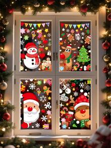 Autocolante de Crăciun pentru fereastră, pachet de 6 - Autocolante de Crăciun cu desene animate, Moș Crăciun, reni și oameni de zăpadă, lucioase, autocolante de sărbători pentru suprafețe din sticlă și plastic, decorațiuni de Crăciun, decorațiuni pentru petreceri de sărbători