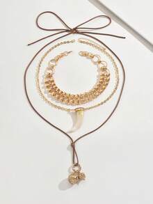 3 件时尚复古多层项链，适合男女，日常佩戴和礼物 - 彩色 - 查看 5