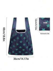 1 个/3 个可折叠购物袋 - 大容量海军蓝和绿色星星图案，耐用涤纶材质，可重复使用，适用于超市、户外和厨房储存，便携式多功能设计，结构坚固，适合市场购物