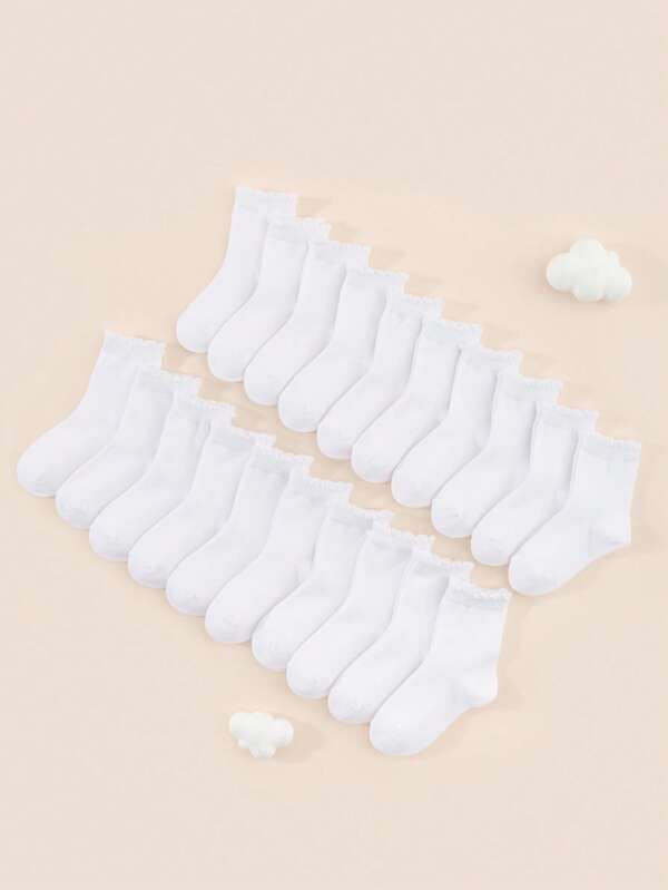 20 Pairs Kids Socks/School Socks, Solid Color Classic Ruffle Edge Socks, Simple Fashion Casual Sports Versatile Socks, Skin-Friendly Soft Breathable Casual Sports Socks, Suitable For Daily Wear, Gifts, Travel, Back To School, Campus, Sports