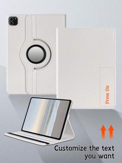 1pc 360° Rotating Litchi Texture Flat Tablet Case, Customizable Text, Suitable For IPad Mini 6/Mini 7/9.7/10.2/10.5/Air 4/Air 5/10th/10.9/Pro 11"/Air 11" (M2) 2024/Pro 11" (M4) 2024/Air 11" (M3) 2025/11th Gen 11" (A16) 2025, 3-Angle Adjustable Stand, Anti-Slip Strap, PU Leather Shockproof, Auto Sleep/Wake, Personalized/Creative IPad Tablet Cover