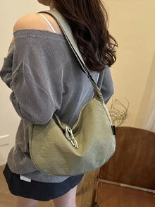 时尚纯色休闲复古女士斜挎包 - 綠色 - 查看 4