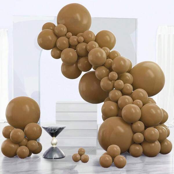 Ballons de fête marron 5+12+18 pouces assortis 3 tailles 53 pièces Fournitures de décoration pour fête d'été, anniversaire, fête de la jungle, Halloween, Thanksgiving, fête d'automne