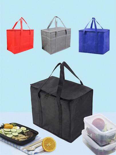 1 件便携式隔热手提袋冷藏袋可折叠冰袋便携式杂货水果食品餐保温袋大号防水露营午餐盒饮料托架便当袋旅行烧烤餐饮料拉链包野餐用品户外购物收纳袋外送拉链保温盒午餐袋女士