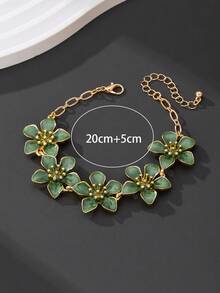 1pc Vacation Style Fresh & Energetic Retro Vibe Dopamine Inspired Green 5-Petal Flower Anklet, Suitable For Vacation, Travel, Date, Daily Wear, Elegant Women Jewelry - Green - View 6