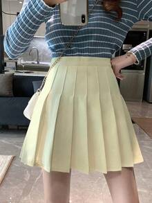 Summer Casual Solid Color Pleated Mini Skirt - Apricot - View 1