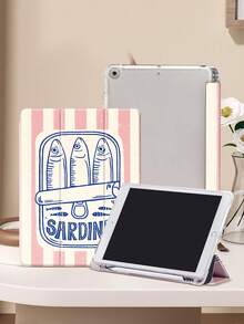 鱼罐头图案海洋元素平板电脑保护壳，适用于 iPad 9.7/10.2/10.5/10.9/12.9/Pro 11 第 10 代，适用于三星 Galaxy Tab S6 Lite 10.4 英寸，适用于 Kindle Paperwhite 第 12 代 2024，2022 年发布的 Kindle（第 11 代），软摔保护，智能站立/自动唤醒/睡眠