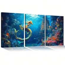 Quadro Decorativo Sereia do Oceano Místico MDF Mosaico Sala Quarto Escritório Impressão Em Hd - Multicolorido - Visão 2