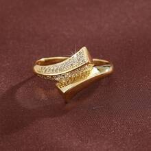 1枚时尚几何三角形交叉设计立方氧化锆女士戒指，休闲礼物 - 彩色 - 查看 5