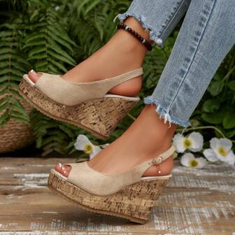 Korean Style New Summer Sexy & Comfortable Peep-Toe Platform Wedge Heel Waterproof Thick Bottom Rope Increase Height Slimming Sandals