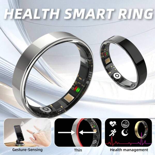 SIMSONLAB Bague connectée, légère et confortable, télécommande à détection de gestes, design bord étroit raffiné, prend en charge plusieurs modes sportifs, enregistrement en temps réel des données sportives, étanche IP68, contrôle de la photographie, unisexe, compatible Android et iOS.