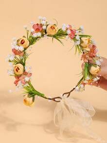 1 chiếc vương miện hoa hồng giả cho bé gái, kiểu Mori, hoa nhỏ giả, băng đô cài tóc bằng chiffon đính sao có thể điều chỉnh, phụ kiện tóc phù hợp cho kỳ nghỉ và chụp ảnh. - Nhiều màu - Xem 5