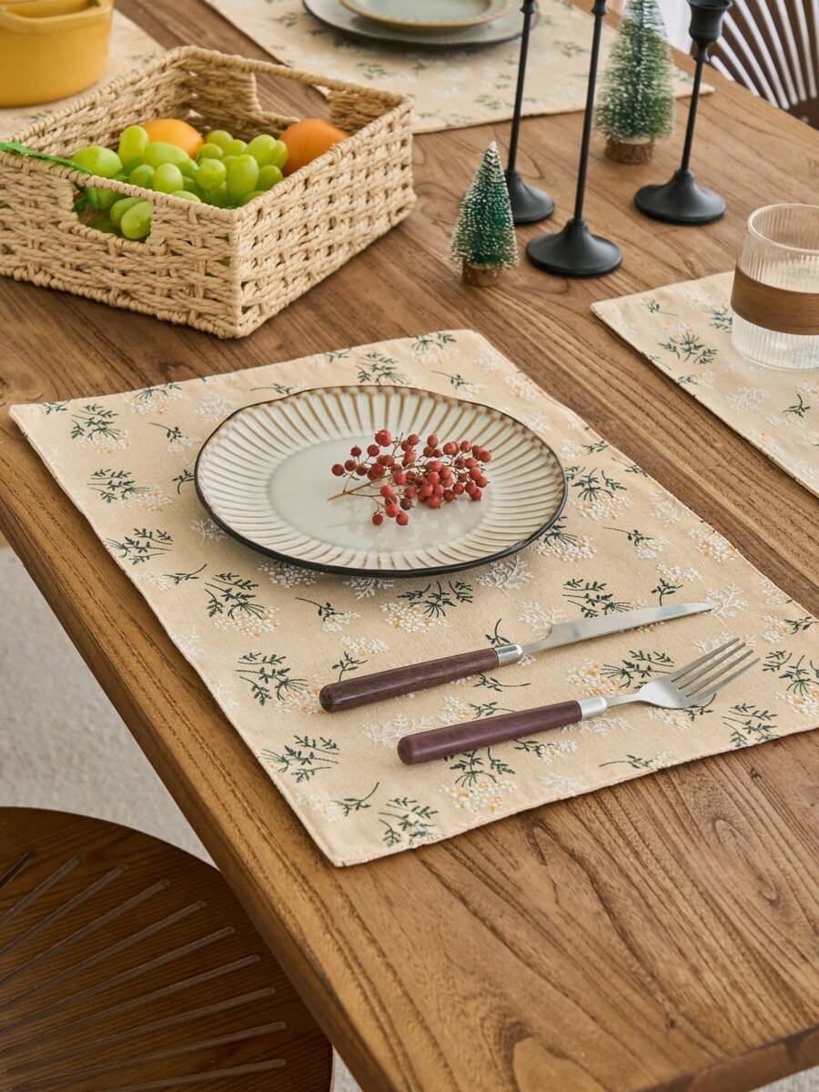 1/4/6/12pcs Yellow Ditsy Floral Double Layer Placemats, Bohemian Style Kitchen Dining Table Decor Coasters For Cups, Bowls, Plates, Suitable For Holidays, Parties, Dinners, Home Decoration