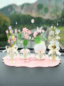 1pc Crystal Base Tulip Desk Decor, High-End Handmade Home Ornament, Healing Office Decoration