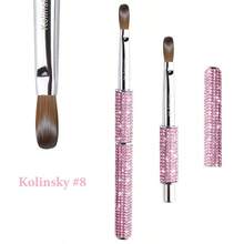 1 pieza Pincel de uñas de pelo de visón acrílico, mango de cristal rosa, adecuado para uñas acrílicas, herramienta profesional para extensión de uñas - Rosa - Ver 12