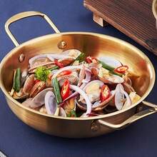 1/3 Peças Conjunto, Panela de Aço Inoxidável para Frutos do Mar, Panela de Fondue, Panela de Sopa, Panela Frita, Panela de Indução Elétrica Doméstica para Fazer Macarrão Instantâneo, Fondue, Utensílios de Cozinha de Aço Inoxidável Dourado com Alças, Adequado para Vários Tamanhos Domésticos, Adequado para Uso Interno e Externo, Suprimentos para Jantar Familiar, Suprimentos para Festa