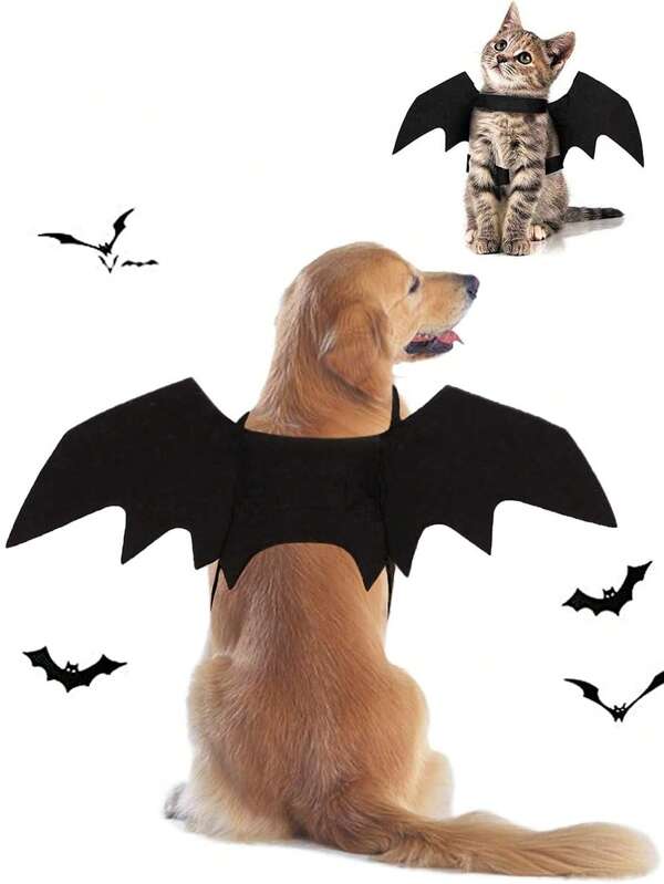1pc Halloween Pet Bat Costumes - Adjustable Harness Fits Cats & Small Dogs - Puppy Collar Leads Cosplay Bat Costume For Pet Halloween Party Favors