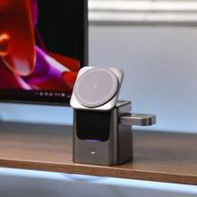 Cargador inalámbrico giratorio eléctrico de tres en uno, almohadilla de carga rápida para múltiples dispositivos, diseño portátil para uso doméstico y de viaje