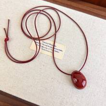 1pc Fashion Versatile Long Beaded Wax Rope Necklace, Influencer Style Necklace, High-End Collarbone Chain