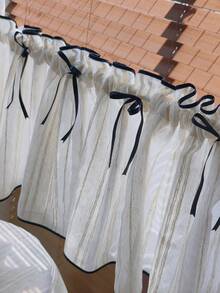 1 pieza, Panel corto de cortina decorativa con textura de lino rústico falso y lazo negro, versátil para cocina, armarios de comedor y entradas, de fácil cuidado y lavable, con filtrado de luz para decoración de estilo granja