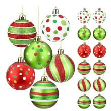 12 Pcs Christmas Ball Ornaments Glittering Plastic Hanging Decorations Elf Balls Swirl Candy Cane Peppermint Red And Green Christmas Tree Pendants For Xmas Tree Decoration