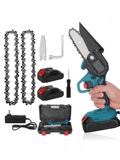 Mini sierra de cadena, sierra de cadena sin cable, sierra de cadena portátil multiusos, sierra de cadena manual, batería de iones de litio de 24 voltios, motor de cobre macizo para poda y jardinería