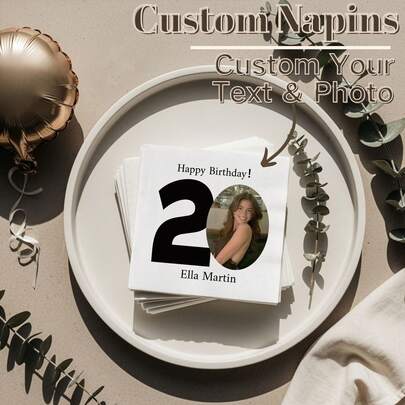 20-300pcs Custom Party Napkins, Personalized Paper Napkins, 3-Ply White Disposable Napkins For Milestone Birthday, Wedding Anniversary, Renewal Of Vows Ceremon, Ideal For Party Decorations And Anniversary Decor, Custom Birthday Napkins