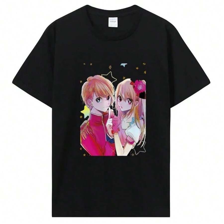 COOL SUMMER Oshi No Ko Anime Print Women T-Shirt Cute Ai Ruby And Aqua Short Sleeve T Shirt Female Kawaii Casual 2025 Summer Y2k Clothes Top - 黑色 - 查看 1
