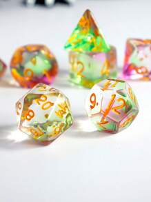 7pcs/Set Polyhedral Dice, Colorful Dice, Board Game, Rolling, Party, Holiday, Family Game, Halloween, Christmas Gift
