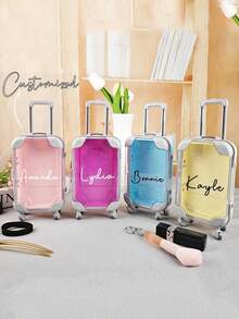 Custom Text Mini Suitcase, Personalized Custom Text Mini Trolley Suitcase, Custom Colorful Durable ABS Trolley, Mini Trolley Storage Box Jewelry Desktop Storage Box, Personalized Custom Text Fun Travel Kits, Customized Text Travel Kits, Customizable Word Hangover Recovery Kits,Modern,Cute,Customized Name Makeup Organizers, Perfect For Travel, Parties, And Small Item Organization