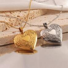 Heart Necklace Locket Necklace For Women Gold/Silver Heart Lockets With Picture Inside Stainless Steel Memorial Necklace For Family Friend Lover Mom Dad 20 Inch - Bạc - Xem 1