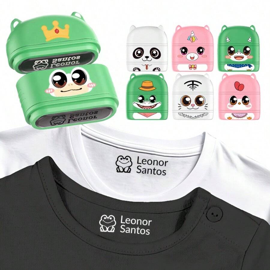 1个可定制可爱卡通姓名印章，DIY刻字印章，适用于制服和文具标签，可用于布料、塑料标签、水瓶、午餐盒等，个性化定制，适用于员工、周年纪念、生日、家庭、办公室、情人节、情人节装饰、旅行收纳等场合。 - 多色3 - 查看 1