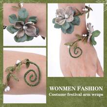 Elf Floral Arm Wrap - 1 PC Renaissance Green Flower Bracelet Poison Ivy Costume Forest Mother Nature Elven Arm Cuff Renfaire Cosplay Photoshoot Fantasy Dress Up Prom Accessories For Women,10131514