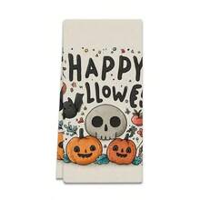 Un set de 2 toallas con temas de Halloween con patrones impresos de fantasmas y gatos negros, decorados con cuadrículas, lavables a máquina, resistentes al calor, absorbentes y reutilizables. Es un regalo ideal para la decoración de la habitación, toallas de cocina y baño, decoración de fiestas y decoración del hogar.