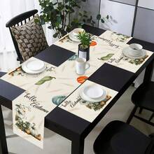 Un conjunto de 4/6 manteles individuales y 1 pieza de camino de mesa, con diseños de calabaza de otoño y hojas de arce. Manteles, individuales y decoraciones para platos adecuados para la cocina, decoración del hogar en estilo rural y reuniones familiares. Apropiado para cenas, fiestas, reuniones y regalos festivos, es una opción ideal para regalos de otoño. - Multicolor - Ver 2