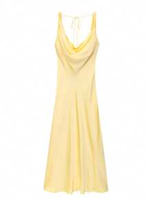 DEEKA 新款夏季时尚性感缎面感长款内衣风格派对连衣裙，适合夏季、节日、情人节、派对 - 黃色 - 查看 6