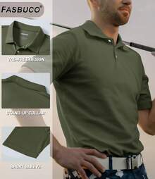 FASBUCO Men's Golf Shirt Dry Fit Mens Polo Shirts Short Sleeve Performance Golf Polos For Men With Collar Work Shirts - Army Green - View 4