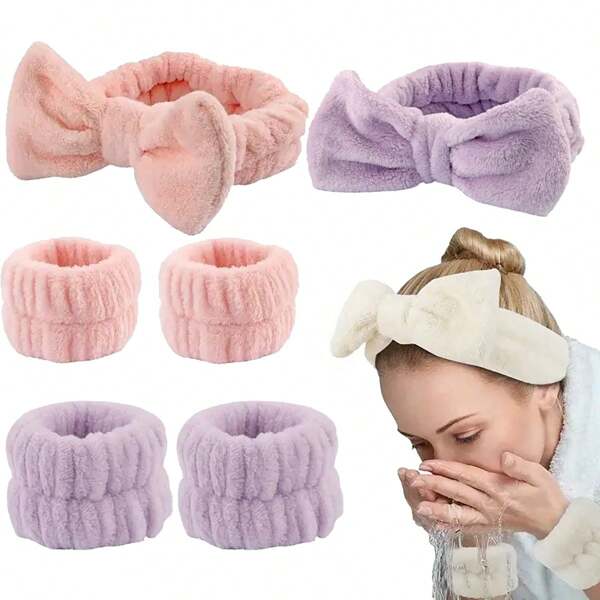 Set de 9 piezas de diadema y muñequera para mujeres, diadema de spa de fibra súper suave para niñas, diadema para el cuidado de la piel y el maquillaje para el lavado de la cara