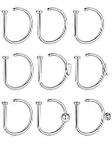 3 peças/5 peças de piercing de nariz falso em formato de D de aço inoxidável, joia confortável sem piercing para mulheres e homens - adequada para o Dia dos Namorados, Dia das Mães, Ação de Graças, festa de aniversário, dança em bar, uso diário - 3 ouro - Ver 13