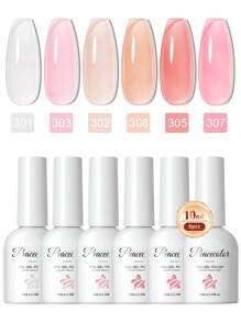 PEACECOLOR 6 Colors Jelly Nail Gel Polish Kits-Macaron Color Scheme Jelly Nail Gel Polis White Pink Nude Ice Transparent Gel Set-10ML Each Soak Off UV LED Gel Polish DIY Manicure Nail Salon - Floral Whirl - 查看 10
