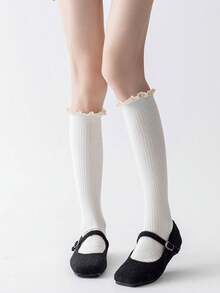 1双女士秋冬蕾丝袜，加厚保暖过膝袜 - 彩色 - 查看 12