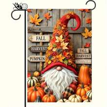 12x18 Inch Double-Sided Gnome & Pumpkin Garden Flag - Perfect For Autumn, Thanksgiving, Halloween And Christmas Decor, Durable Polyester, No Flagpole Included