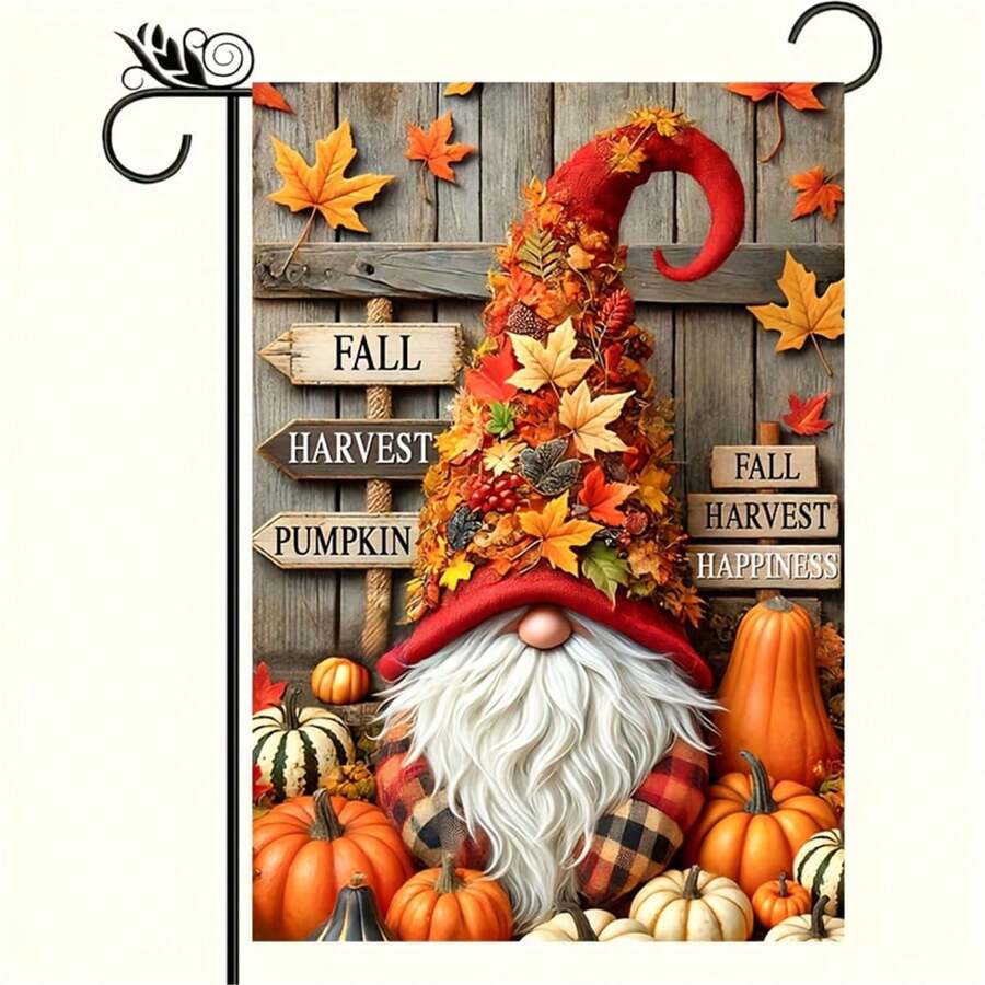 12x18 Inch Double-Sided Gnome & Pumpkin Garden Flag - Perfect For Autumn, Thanksgiving, Halloween And Christmas Decor, Durable Polyester, No Flagpole Included