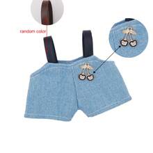Fischerhut und Latzhose Set, für LABUBU, kombiniert mit gestrickter Perlen Handtasche und Schuhen, modische Accessoires und Zubehör (ohne Plüschpuppe, nur Kleidung und Accessoires)
