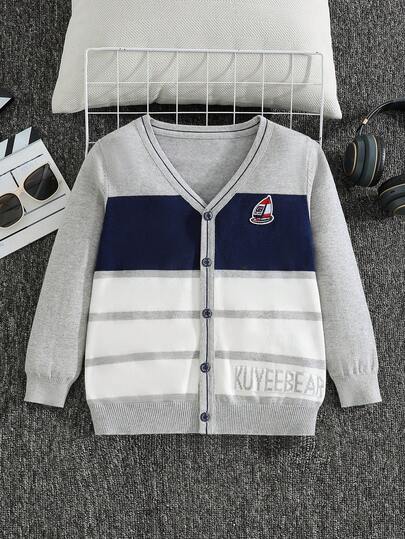 Boys' Casual Color Block Lightweight Cardigan, Autumn