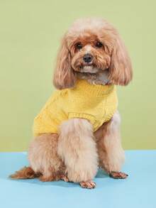 1pc Warm Classic Striped Cable Knit Solid Color Candy Color Small Dog Sweater, High Elasticity Poodle Pullover, Multi-Color - Yellow - View 4