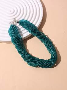 1pc Boho Multilayer Pearl Necklace, Elegant Minimalist Sexy Choker Necklace, Sweet Elegant Collarbone Chain, Brown, Rose Red, Black, White, Gifts For Ladies