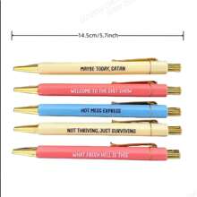 5/10/15/ 有趣的圆珠笔套装 - 1.0mm 笔尖，黑色墨水，生动的引语，粗俗的语言设计，送给同事的独特办公室礼物，个性化日常书写圆珠笔套装，带有幽默的引语，个性化圆珠笔套装（随机颜色），适用于学校用品，返校 - SHOW原子筆 - 查看 3