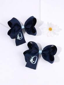 2 buah Jepit Rambut Pita Huruf Bordir untuk Kembali ke Sekolah, Aksesori Rambut Pita Inisial A-Z Warna Biru Tua untuk Anak Perempuan, Hadiah Terbaik untuk Guru dan Murid - Navy Blue - View 10